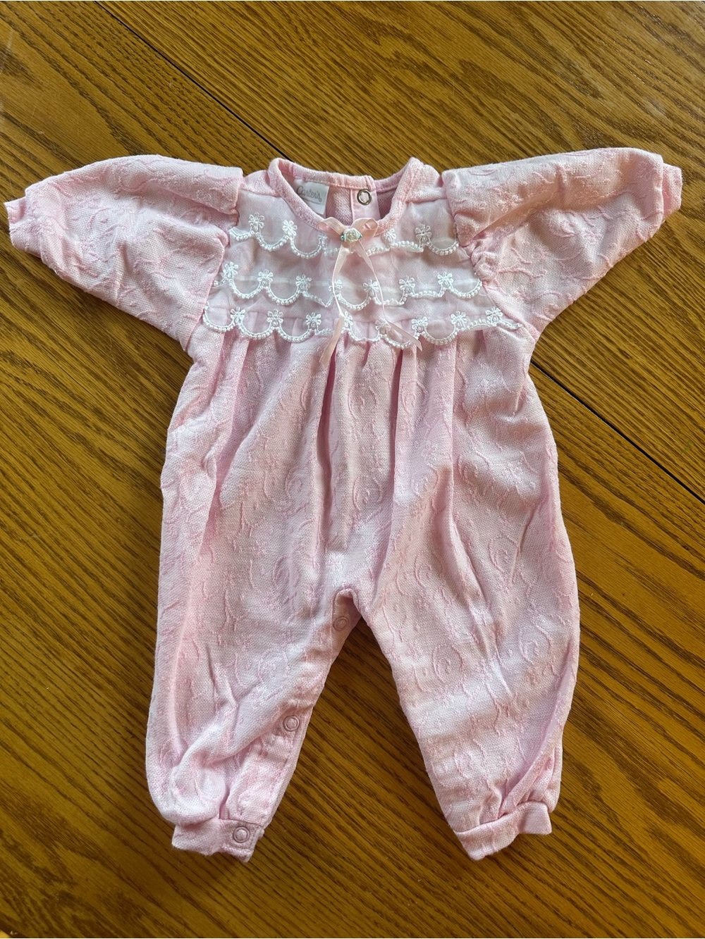 Vintage Carter’s Pink Lace-Trim Baby One-Piece Romper 0-3M